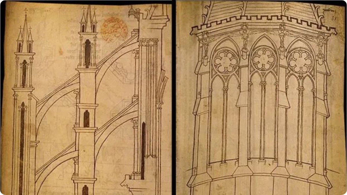 Leaves from a Gothic mason's sketchbook: buttress and tower studies